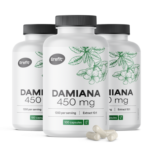3x Damiana 450 mg – izvleček 10:1, skupaj 300 kapsul